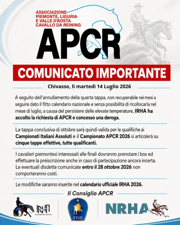 Campionato APCR 2026: comunicato importante!
